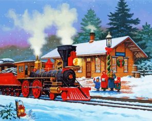 Snowy Train Station Paint By Numbers
