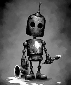 Black Sad Robot Paint By Numbers
