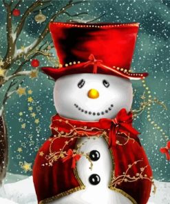 Snowman With Red hat Paint By Numbers
