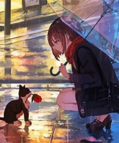 Anime Girl With Cat Paint By Numbers