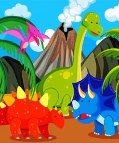 Dinosaurs Cartoon Paint By Numbers