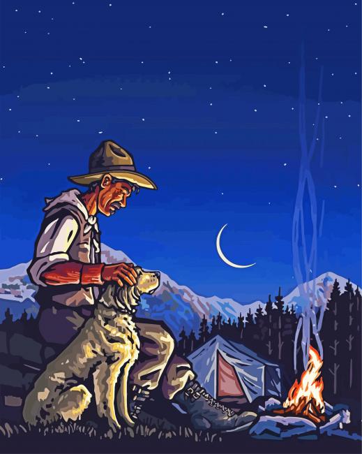 Night Cowboy Camping Paint By Numbers