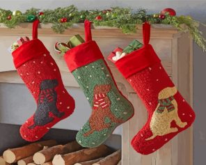 Dog Christmas Stockings Paint By Numbers