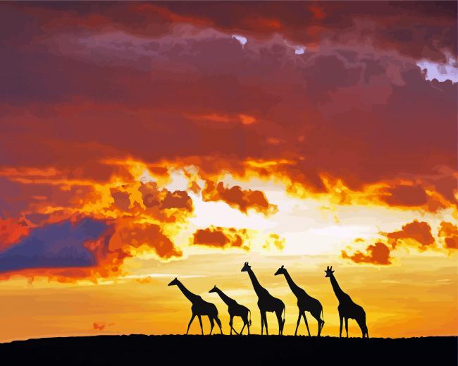 Giraffes At Sunset Paint By Numbers