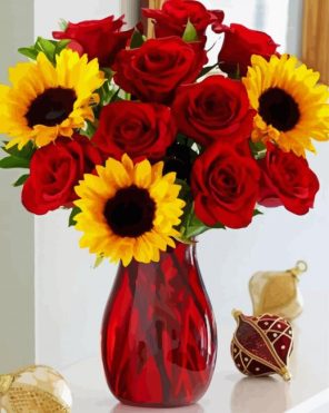 Roses In Red Vase Paint By Numbers