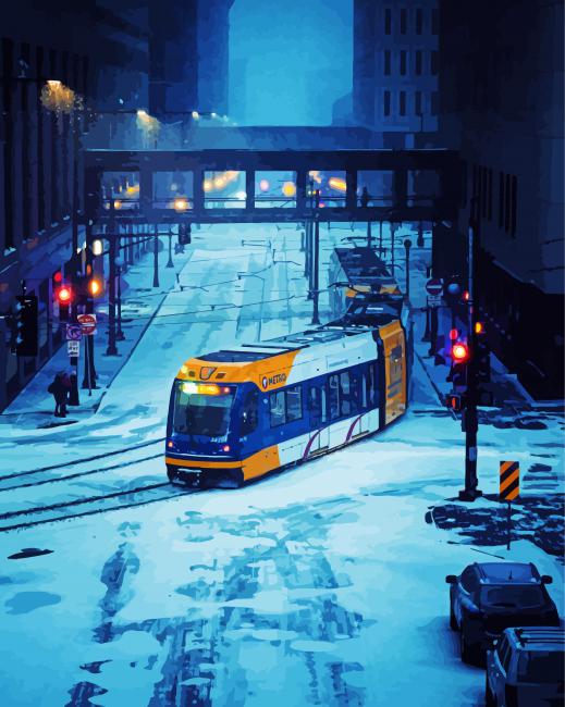 Snowy Night Trolley Paint By Numbers