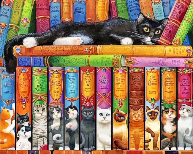 Kitty With Books Paint By Numbers