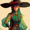 Stylish Green Witch Paint By Numbers