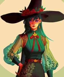 Stylish Green Witch Paint By Numbers