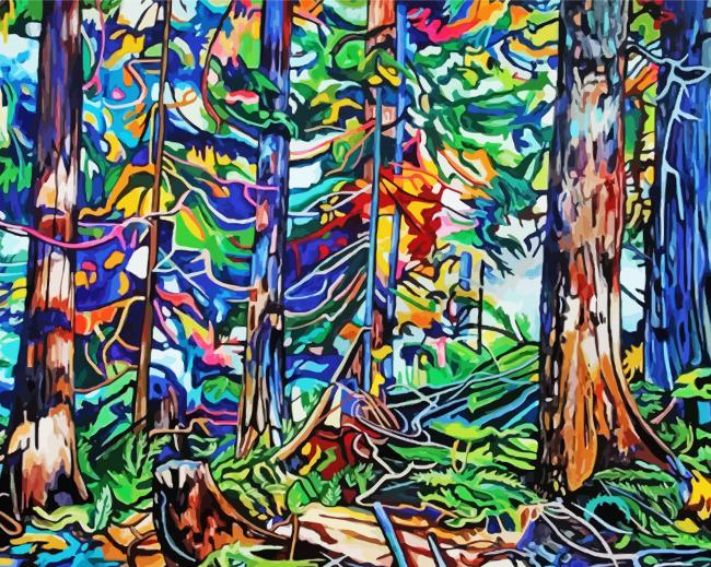 Abstract old growth trees paint by numbers
