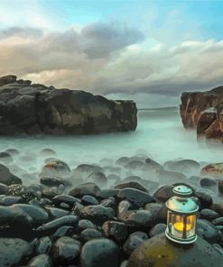 Lantern On beach Rock Paint By Numbers