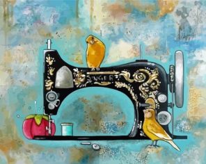 Bird On Textile Machine Paint By Numbers