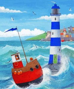 Lighthouse And Sailboat Paint By Numbers
