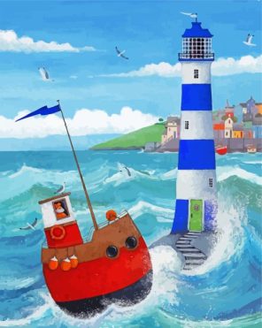 Lighthouse And Sailboat Paint By Numbers