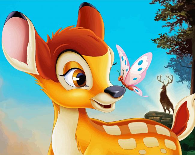 Deer With Butterfly On Nose Cartoon paint by numbers