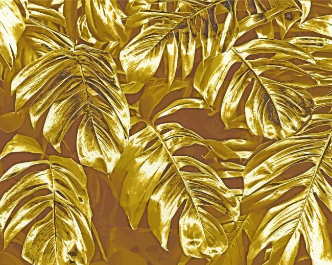 Gold Tropical Leaves Paint By Numbers