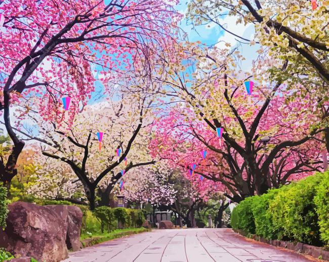 Floral Sakura Garde Paint by Numbers