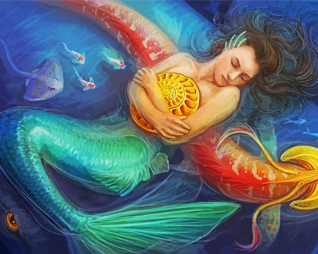 Sea Girl And Fish Paint by Numbers