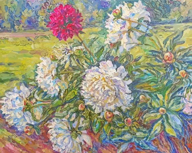 White Peonies Garden Paint By Numbers