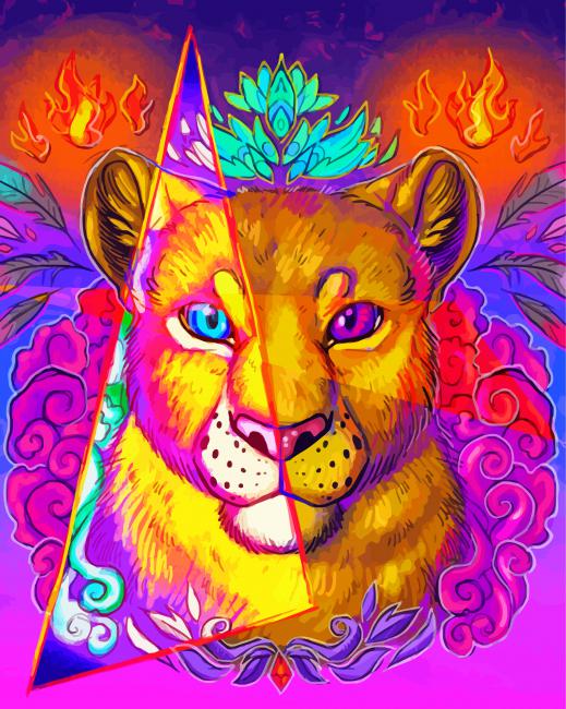 Colorful Lioness paint by numbers