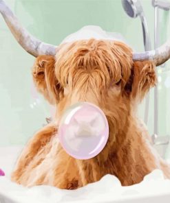 Highland Cow In Bathtub paint by numbers