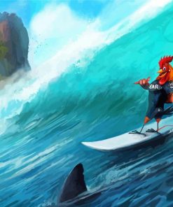 Rooster Surfing By Shark paint by numbers