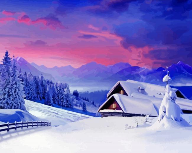 Sunset Landscape Snow paint by numbers