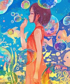 Girl Blowing Bubble Paint By Numbers