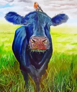 Black Cow With Bird paint by numbers