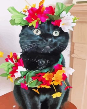 Black Kitty And Flowers Paint By Numbers