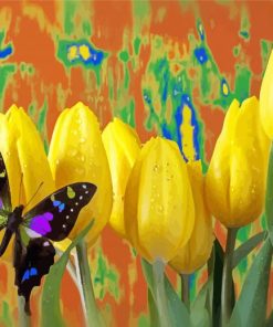 Butterfly With Tulips Paint By Numbers