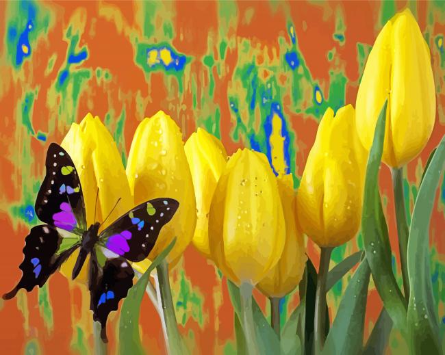 Butterfly With Tulips Paint By Numbers