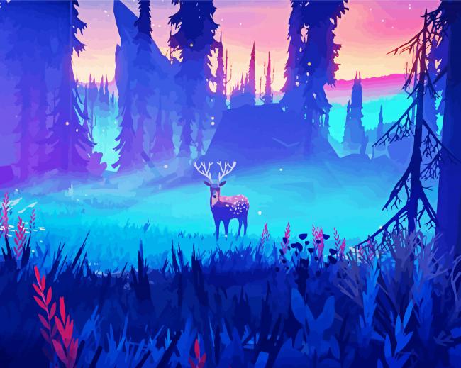 Deer Forest Illustration Paint By Numbers