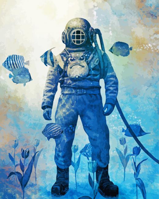 Diver And Fish Paint By Numbers