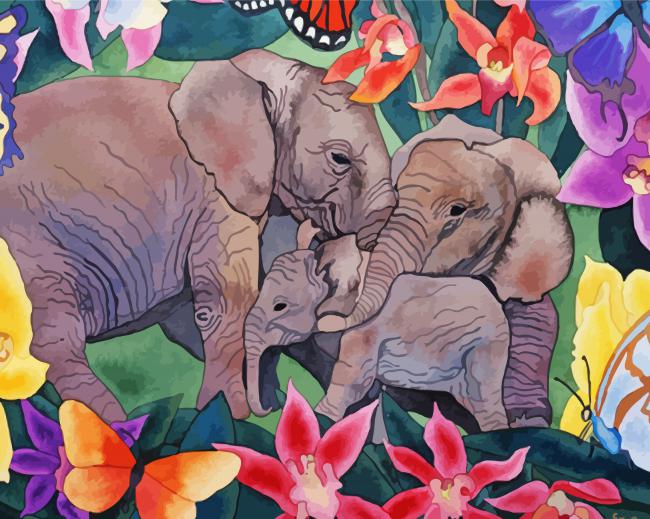 Elephant Family Grief paint by numbers