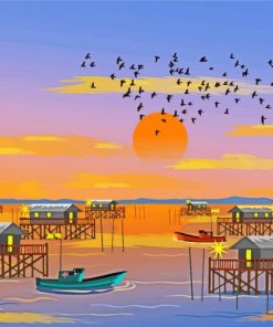 Fishing Village Sunset paint by numbers
