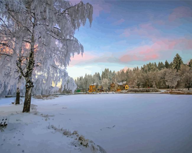 Frozen Tree Lake Landscape paint by numbers