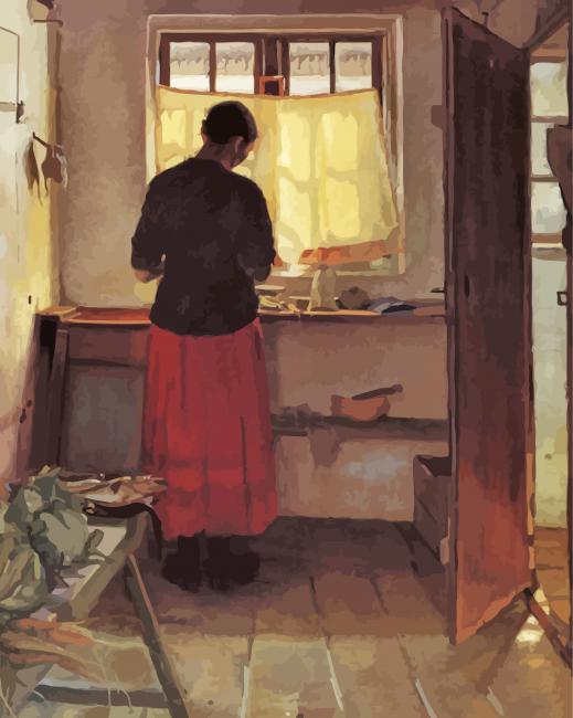 Girl Washing Dishes paint by numbers