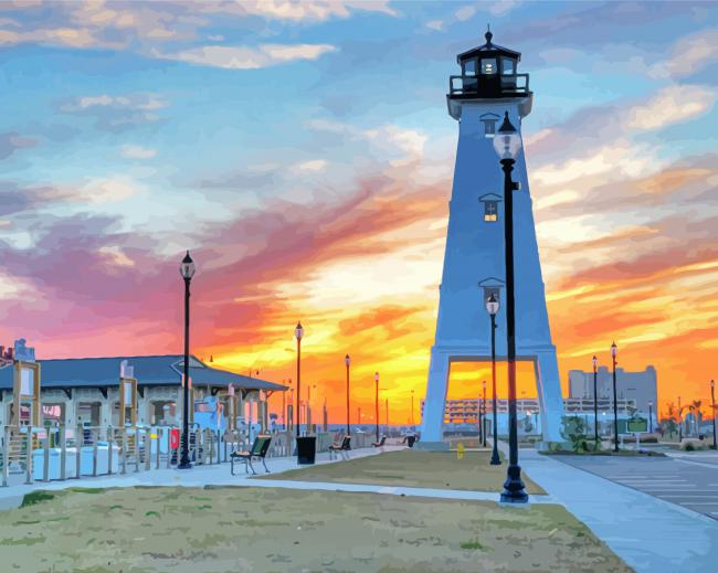 Gulfport Lighthouse Sunset paint by numbers