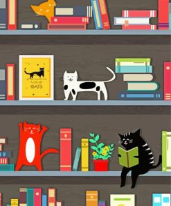 Cats In Bookshelves Art Paint By Numbers