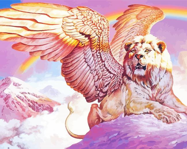 Rainbow Winged Lion paint by numbers