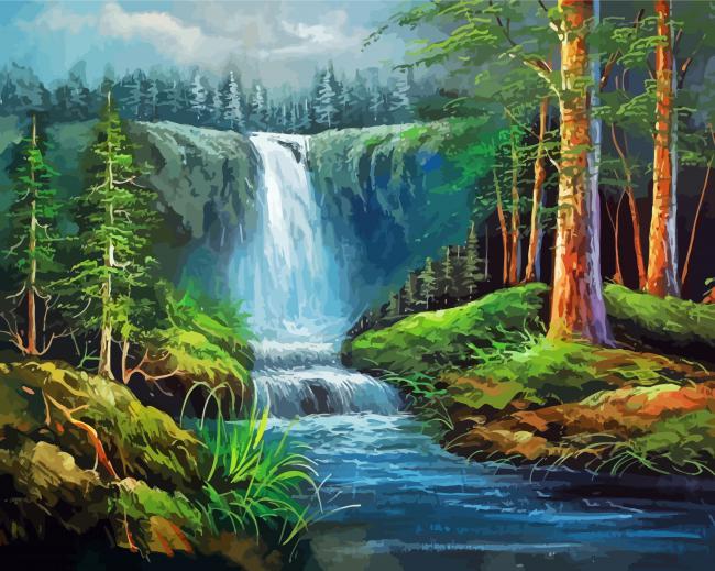 Riverfront Waterfall - Paint By Numbers - ThePaintByNumbers.COM