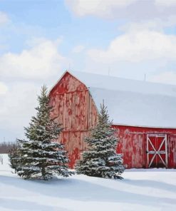 Barn Red With Snow paint by numbers
