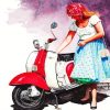 Lady And Red Lambretta Paint By Numbers
