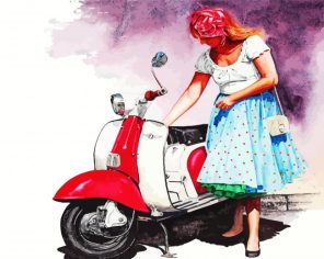 Lady And Red Lambretta Paint By Numbers