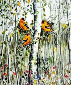 Finches Birds On Trees Paint By Numbers
