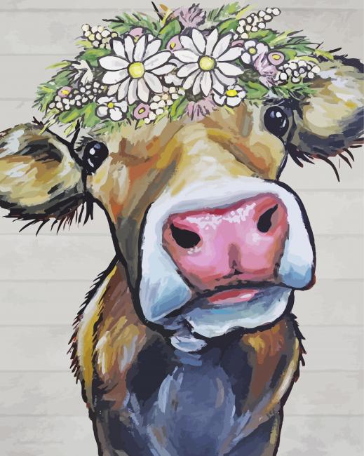 Cow With Daisies Paint By Numbers