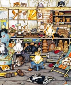 Crazy Cats In Potting Shed Paint By Numbers