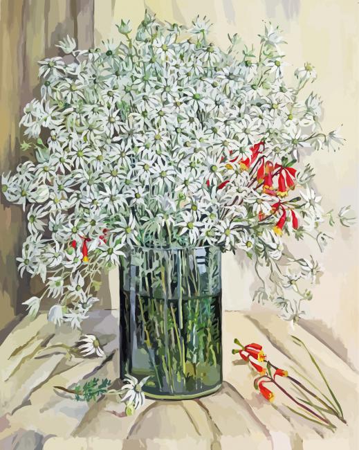 Flannel Flowers In Glass Vase Paint By Numbers
