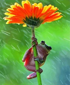 Frog Using Flowers As An Umbrella Paint By Numbers